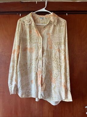 Rose & Olive Peach and Cream Patterned Button-Down Shirt